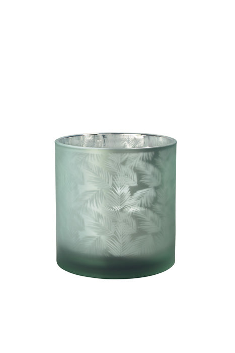 Windlicht Vase aus Glas grün silber mit Blattmuster 15cm Glas