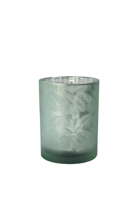 Windlicht Vase aus Glas grün silber mit Blattmuster 10cm Glas