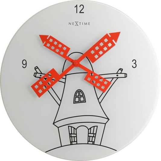 Wanduhr Windmil Weiß Ziffernblatt, Nextime 8807