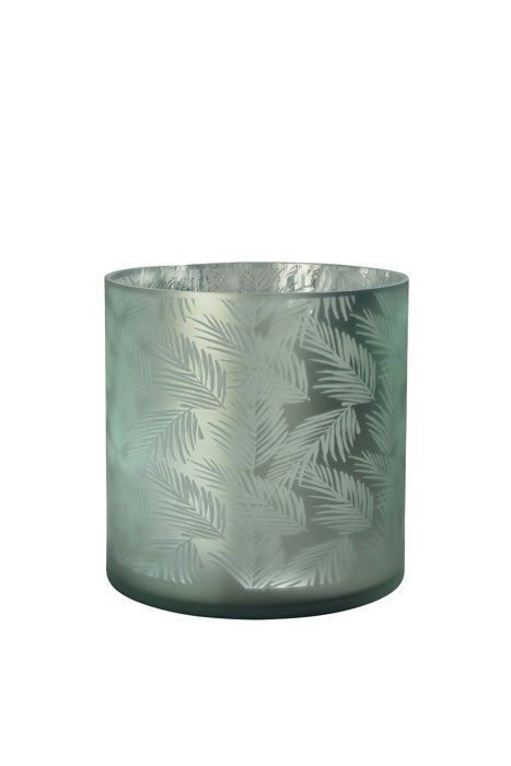 Vase Übertopf aus Glas grün silber mit Blattmuster 24,5cm Glas